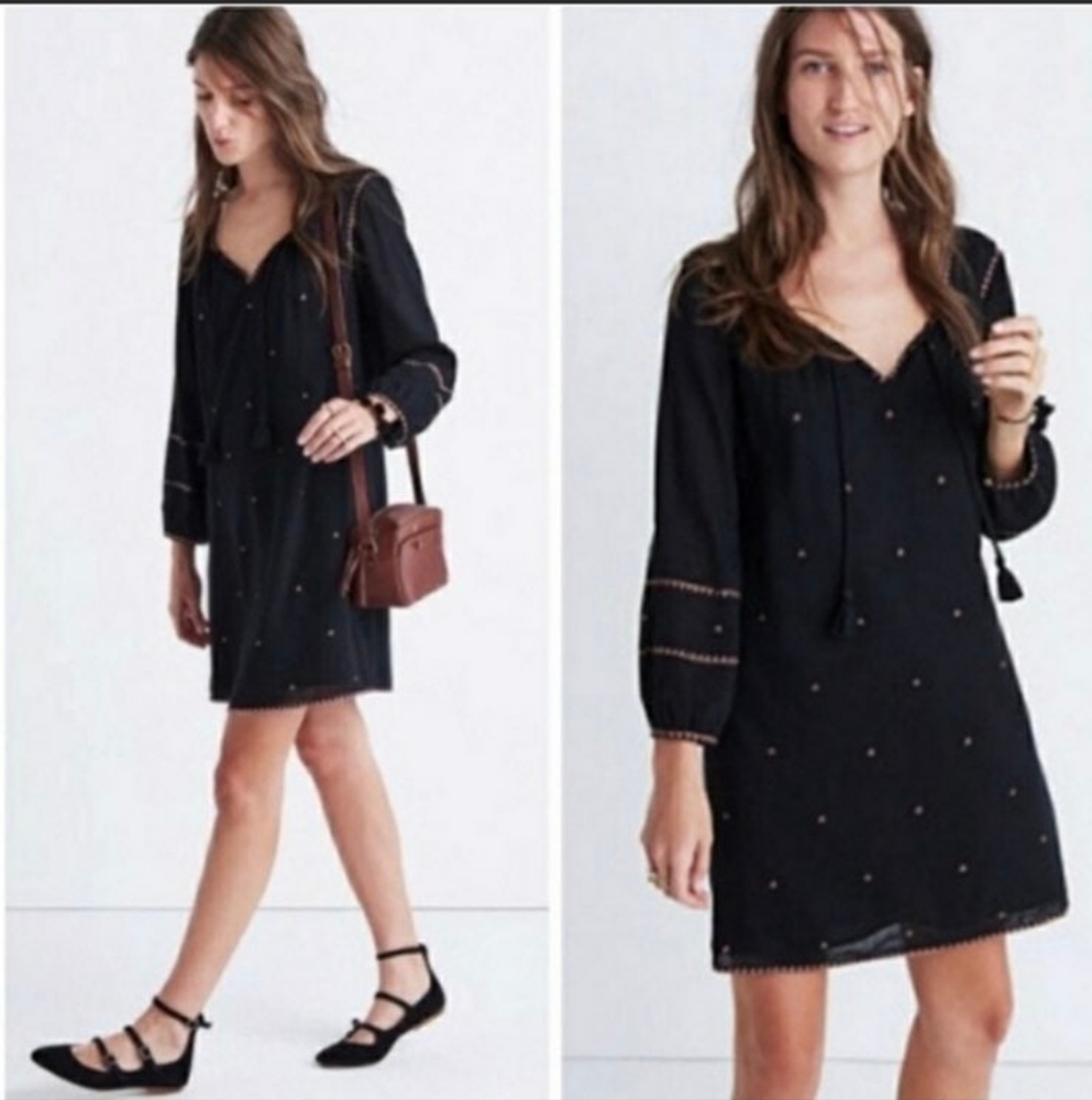 Madewell Womens Black Embroidered Dress. Size S